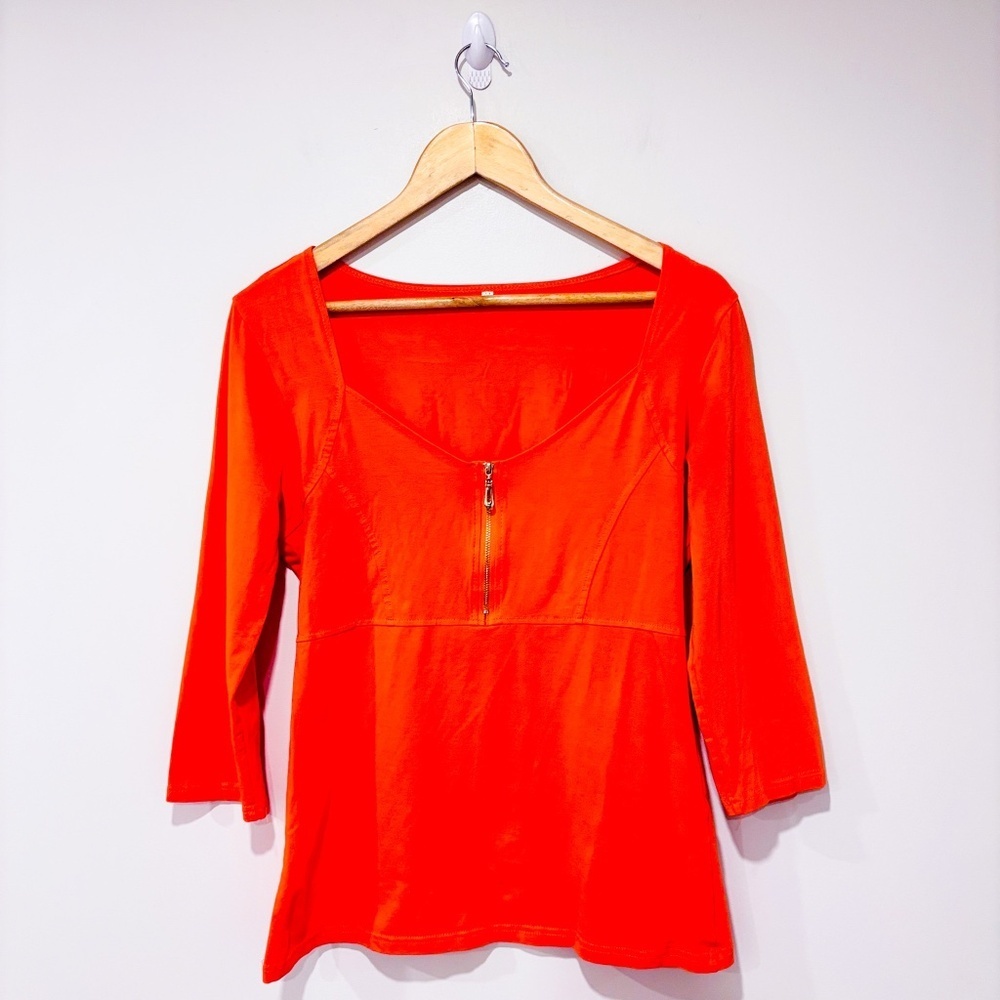 Coral Scoop Neck Long Sleeve Cotton Top | Medium *